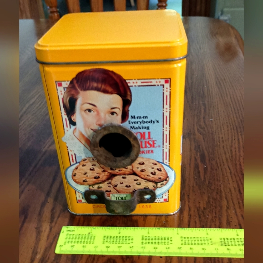 Upcycled Bird House Made From An Old Toll House Cookies Tin.